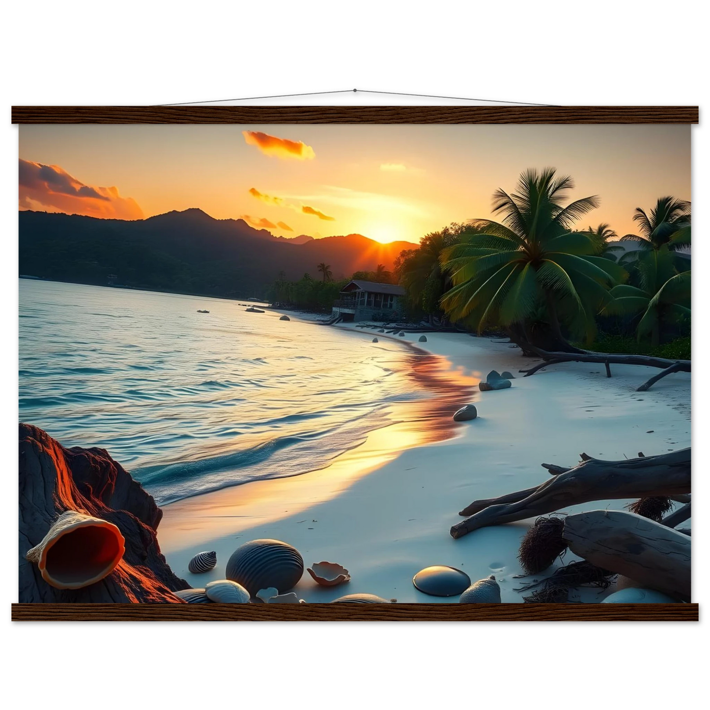 Tropical Beach Sunset wall hanging poster for beach-themed home decor