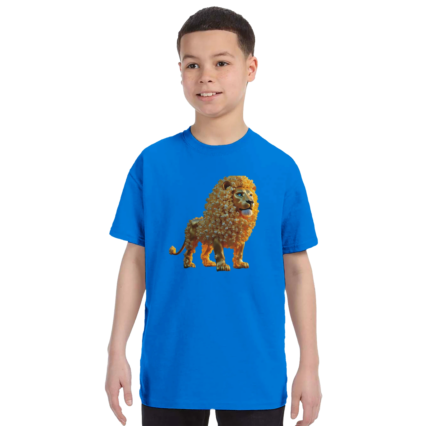 Boy’s blue lion T-shirt from Classic Kids Crewneck T-shirt The Golden Kernel King PixiOnyx