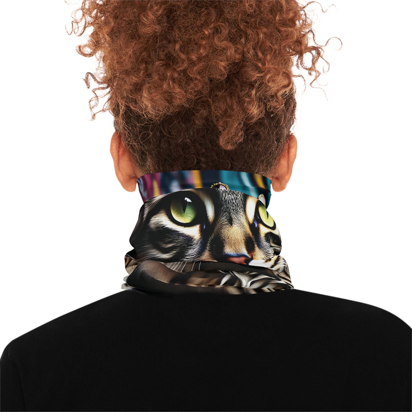 Cat-printed neck gaiter from PixiOnyx Crown Meowjesty Urban Regal Wrap