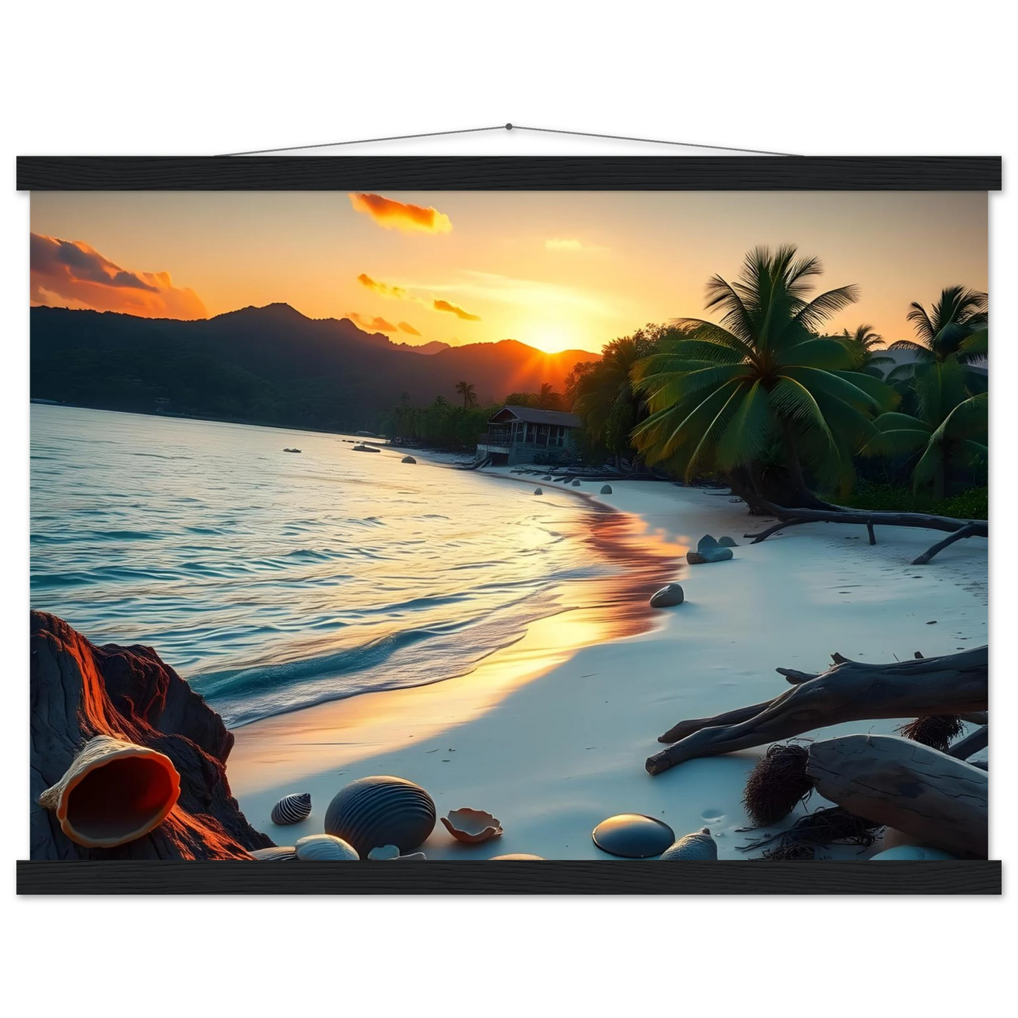 Tropical beach sunset displayed on projector screen for PixiOnyx Tropical Beach Poster