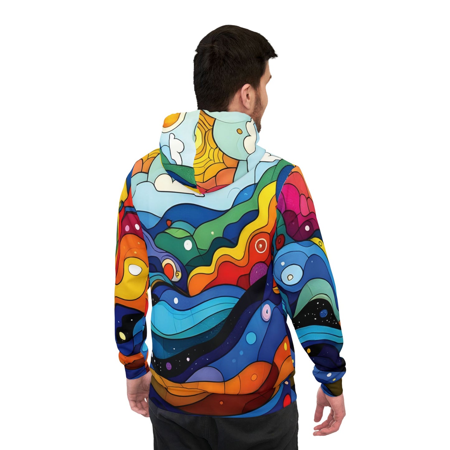 Colorful abstract-patterned Layered Spectrum Psychedelic Athletic Hoodie by PixiOnyx
