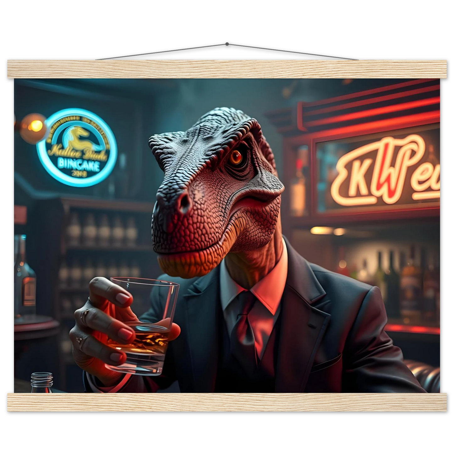 Dapper Dinosaur drinking whiskey on PixiOnyx Hanging Poster for After Hours Instincts