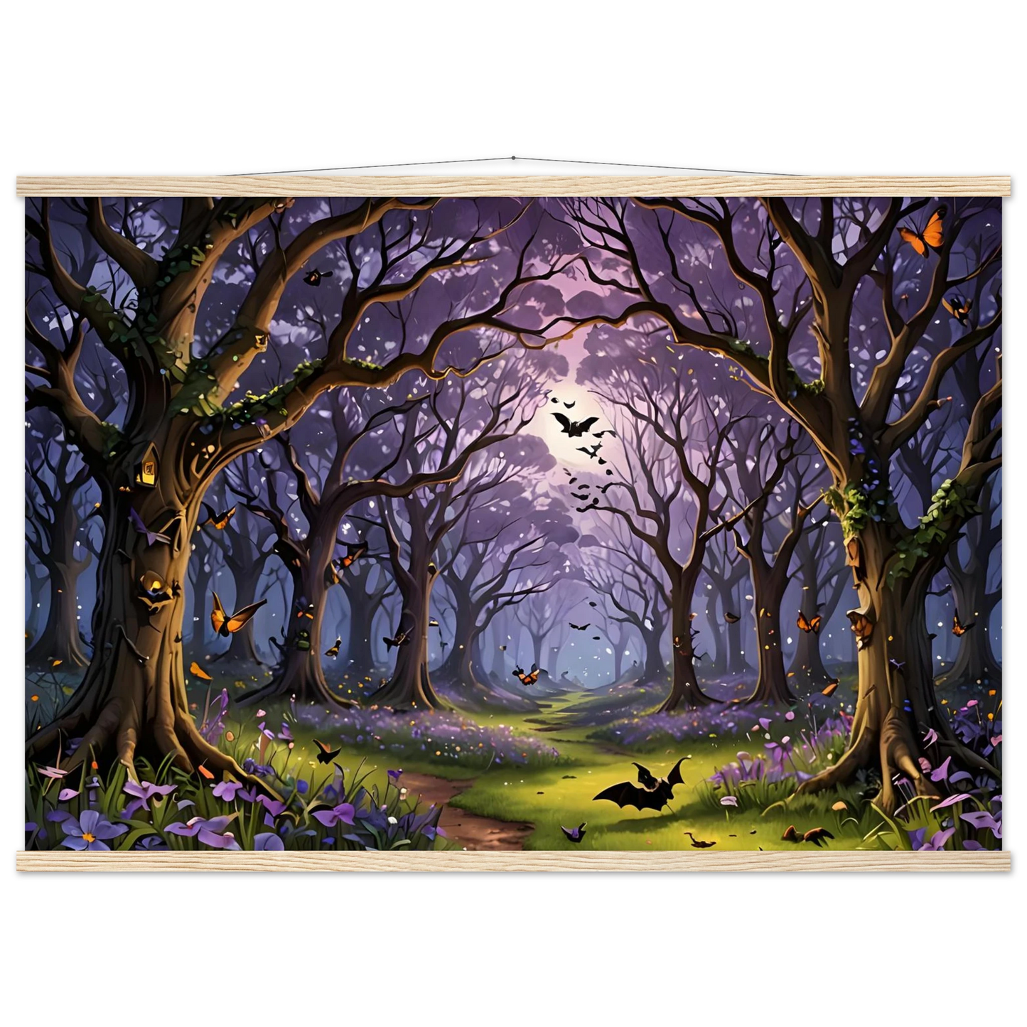 Enchanted forest tapestry displayed on PixiOnyx Premium Matte Poster with Hanger