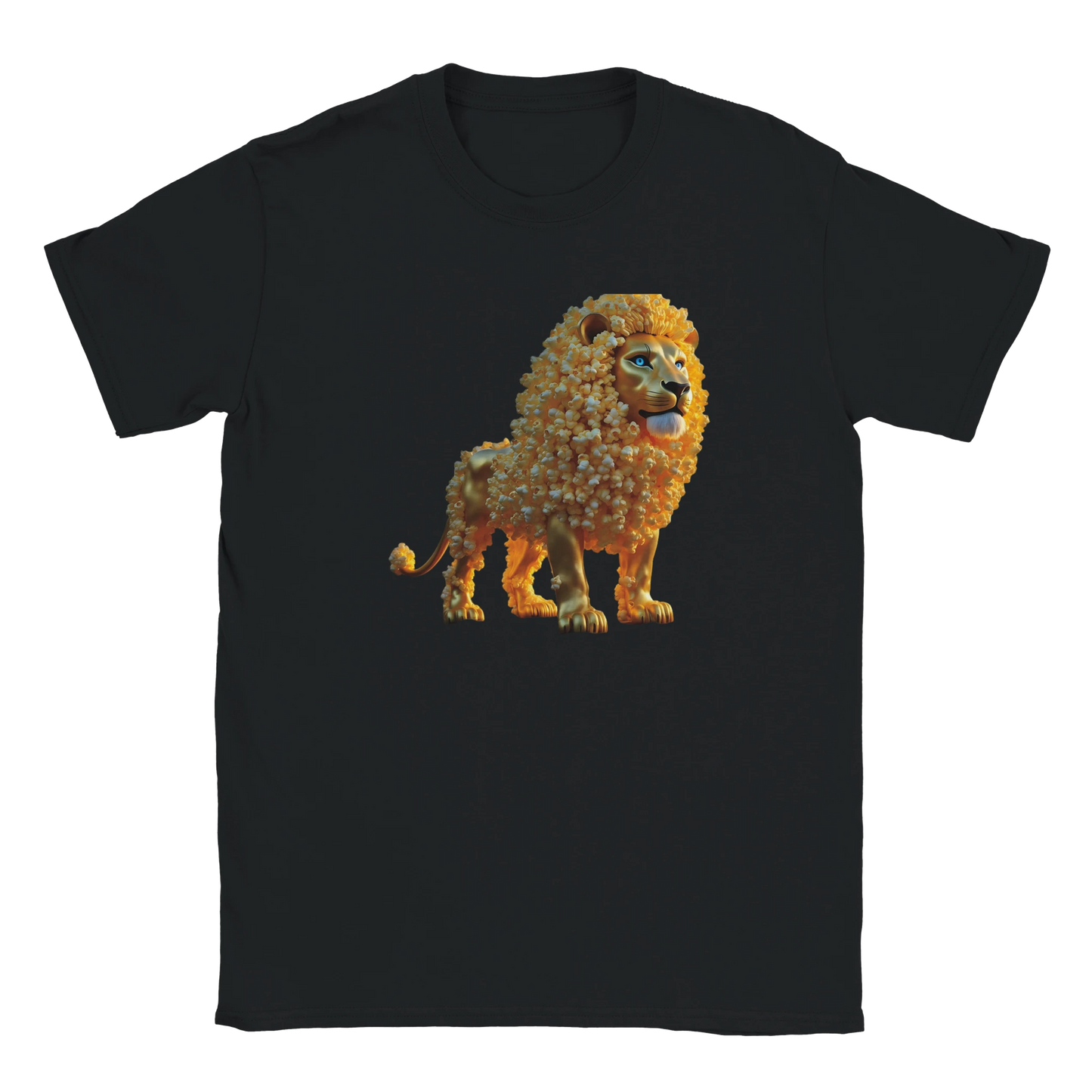 Black T-shirt featuring a pixelated lion design from Classic Kids Crewneck T-shirt PixiOnyx Whimsical Wilderness