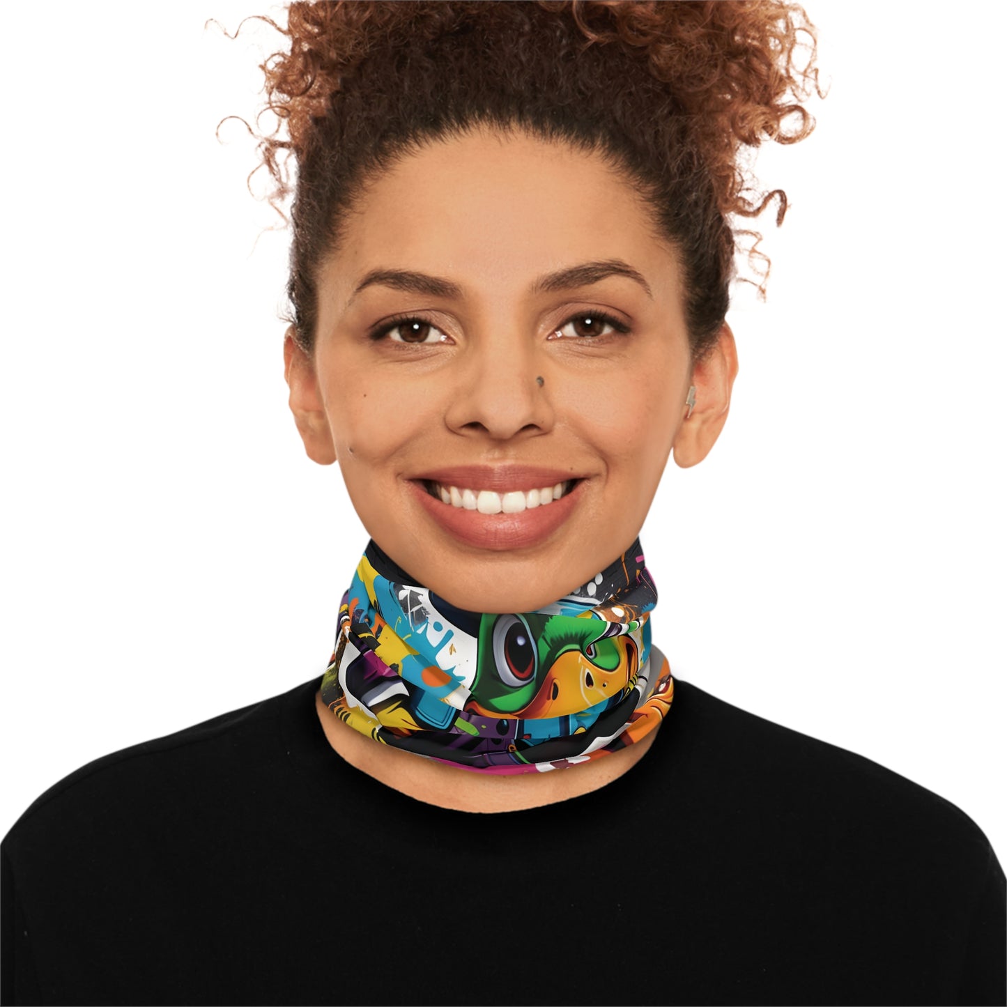 Colorful cartoon neck gaiter from PixiOnyx Festival Flair Lightweight Neck Gaiter Gangster Duck