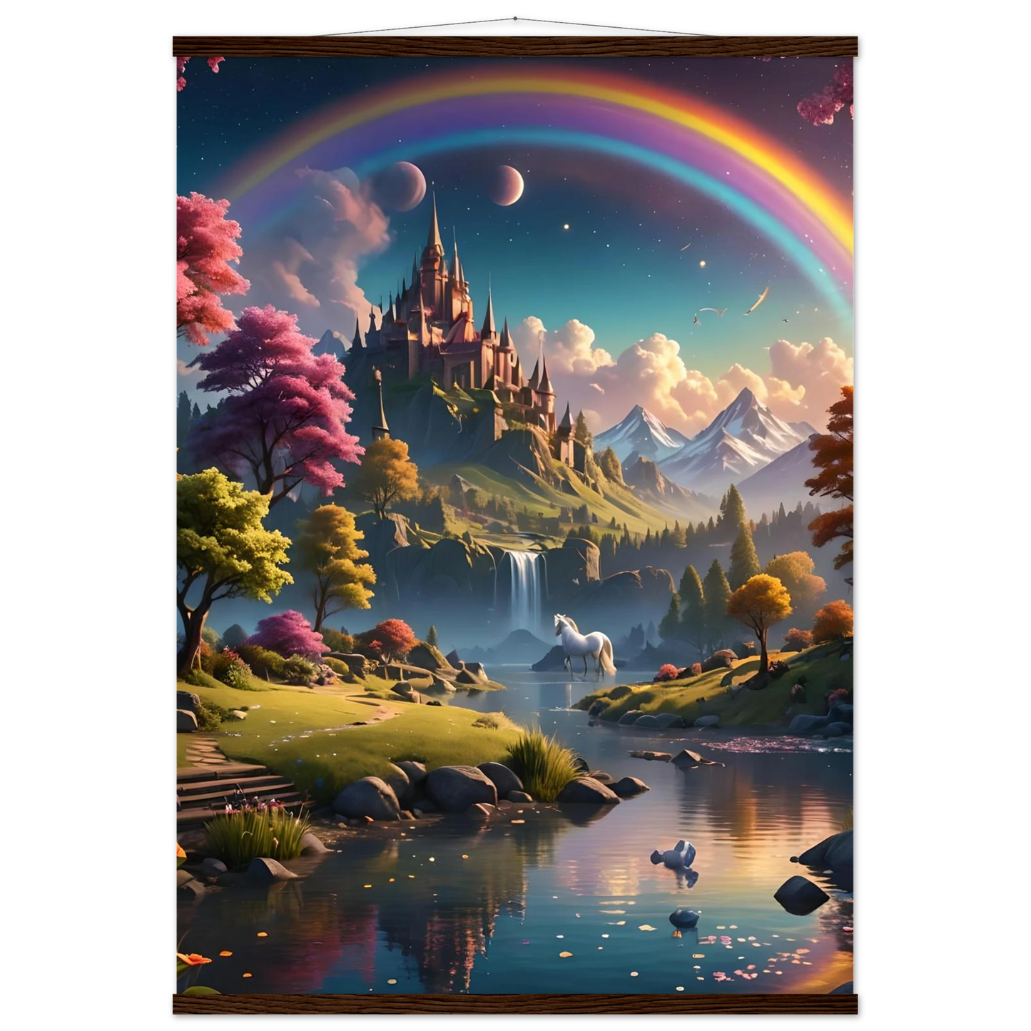 Fantasy castle landscape with rainbow for Realm of the Rainbow Crown Hanging Fantasy Poster
