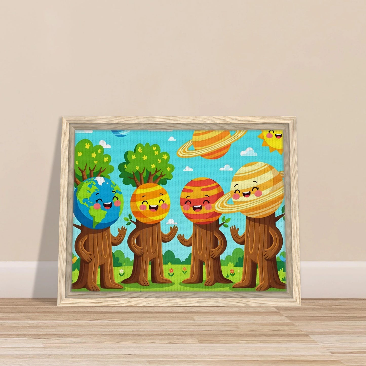 Framed cartoon planet characters from PixiOnyx Stellar Kids Art Cosmic Tree Friends
