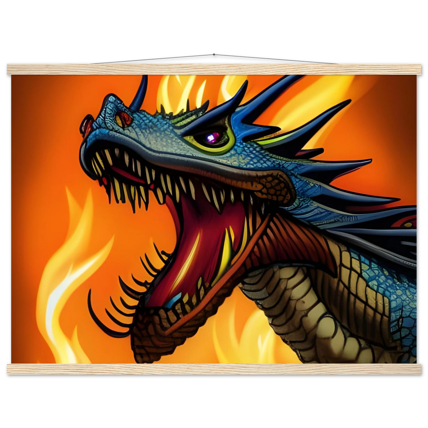 Framed Dragon artwork displayed in Dragon’s Fury Poster with Hanger from PixiOnyx