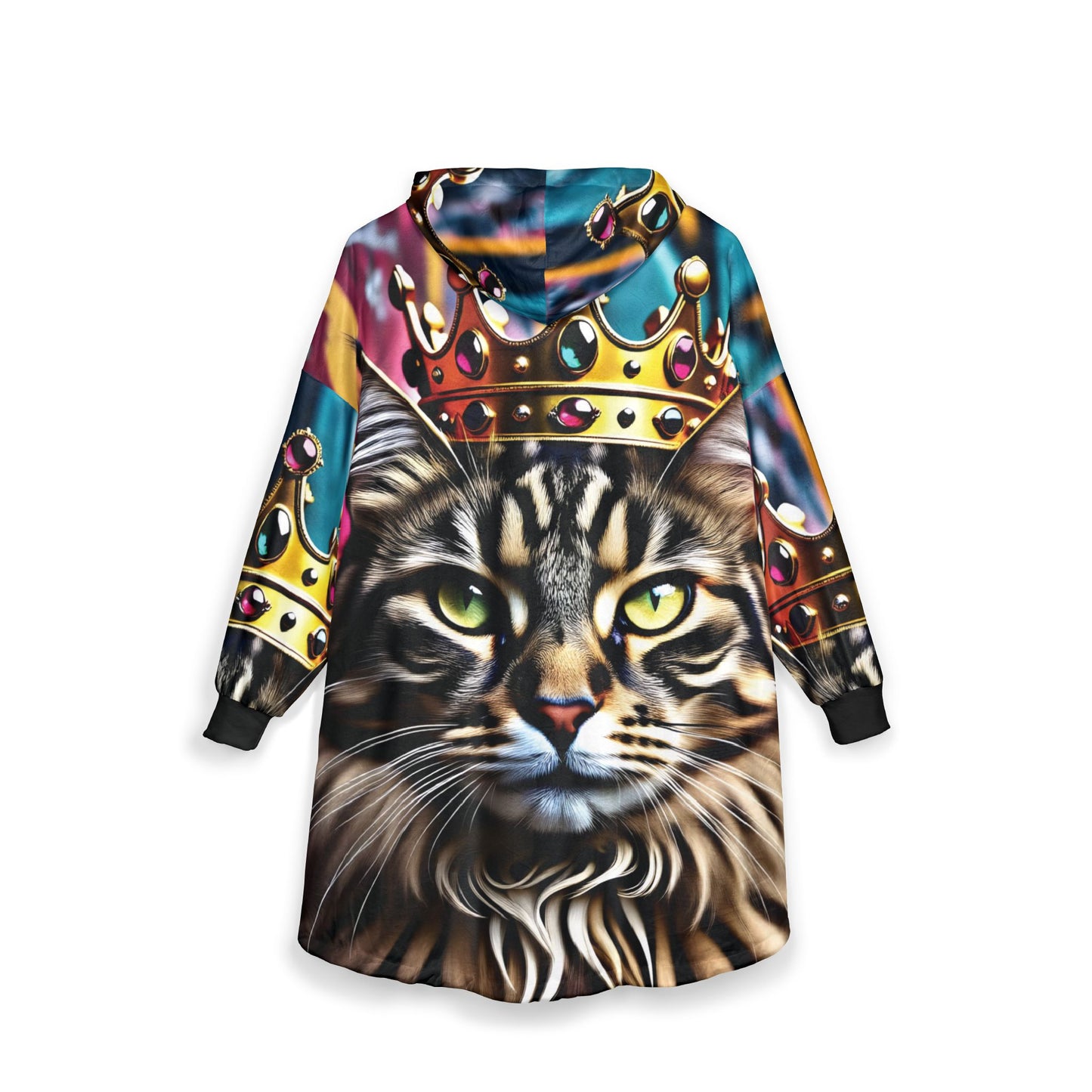 Hooded Blanket – Royal Meowjesty | PixiOnyx Cozy Cat King Wearable Throw - All Over Prints