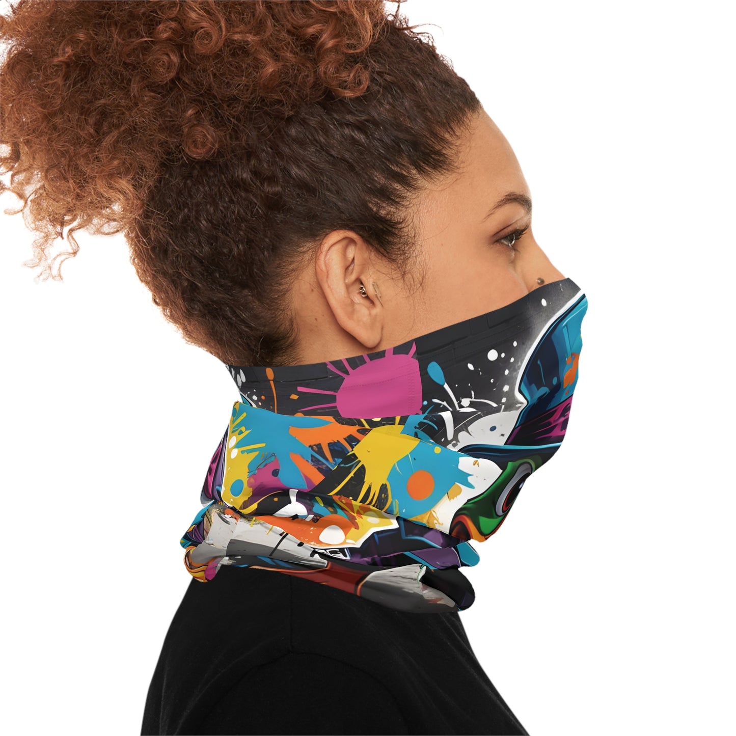 Colorful splatter-patterned face covering for Lightweight Neck Gaiter Gangster Duck PixiOnyx