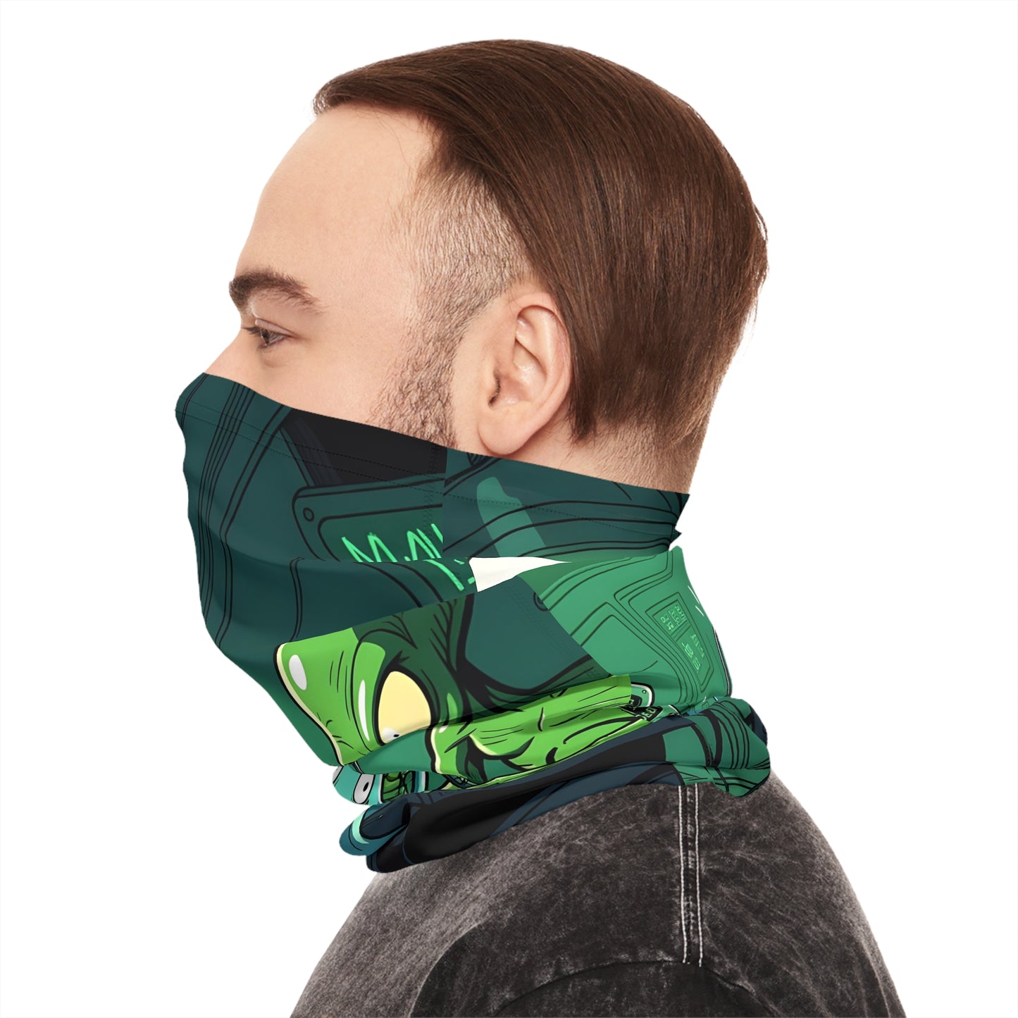 Green alien face mask from Probe Protocol Lightweight Neck Gaiter PixiOnyx Extraterrestrial Edition