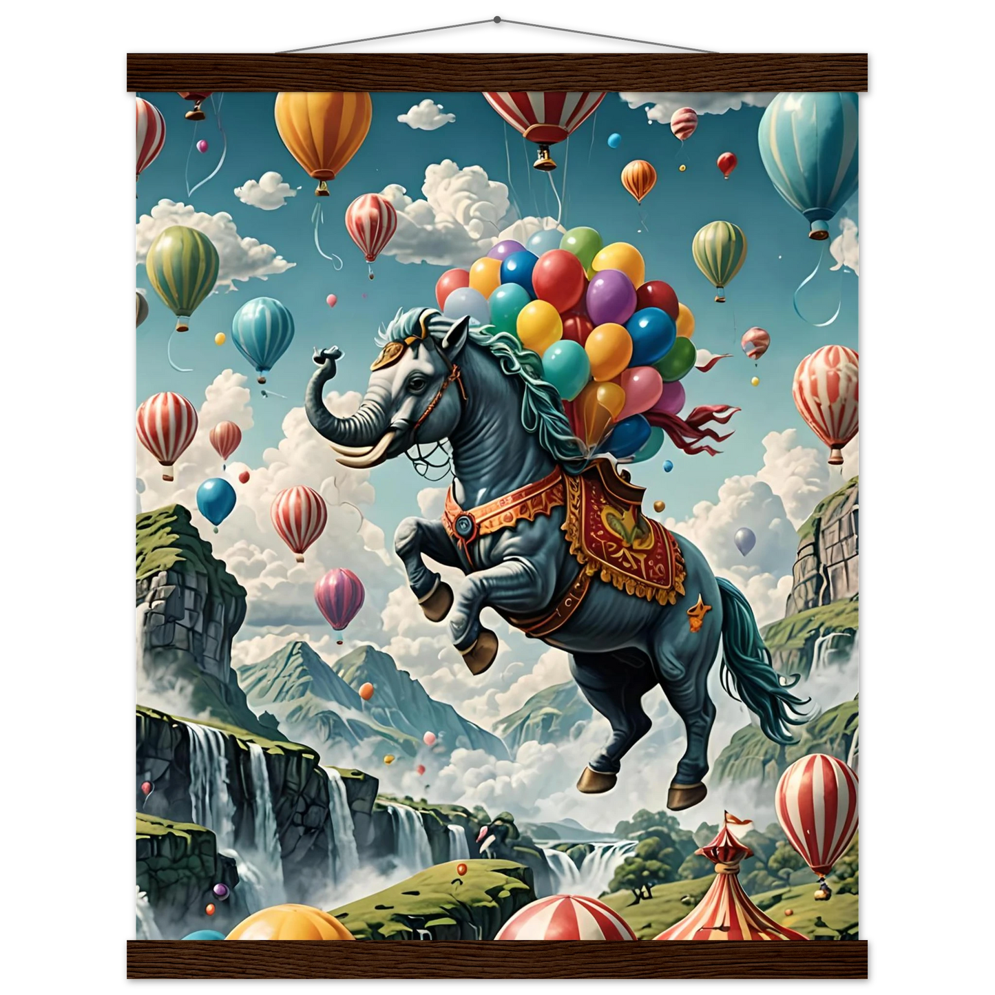 Fantasy elephant-horse with balloons on Skybound Majesty premium matte paper poster