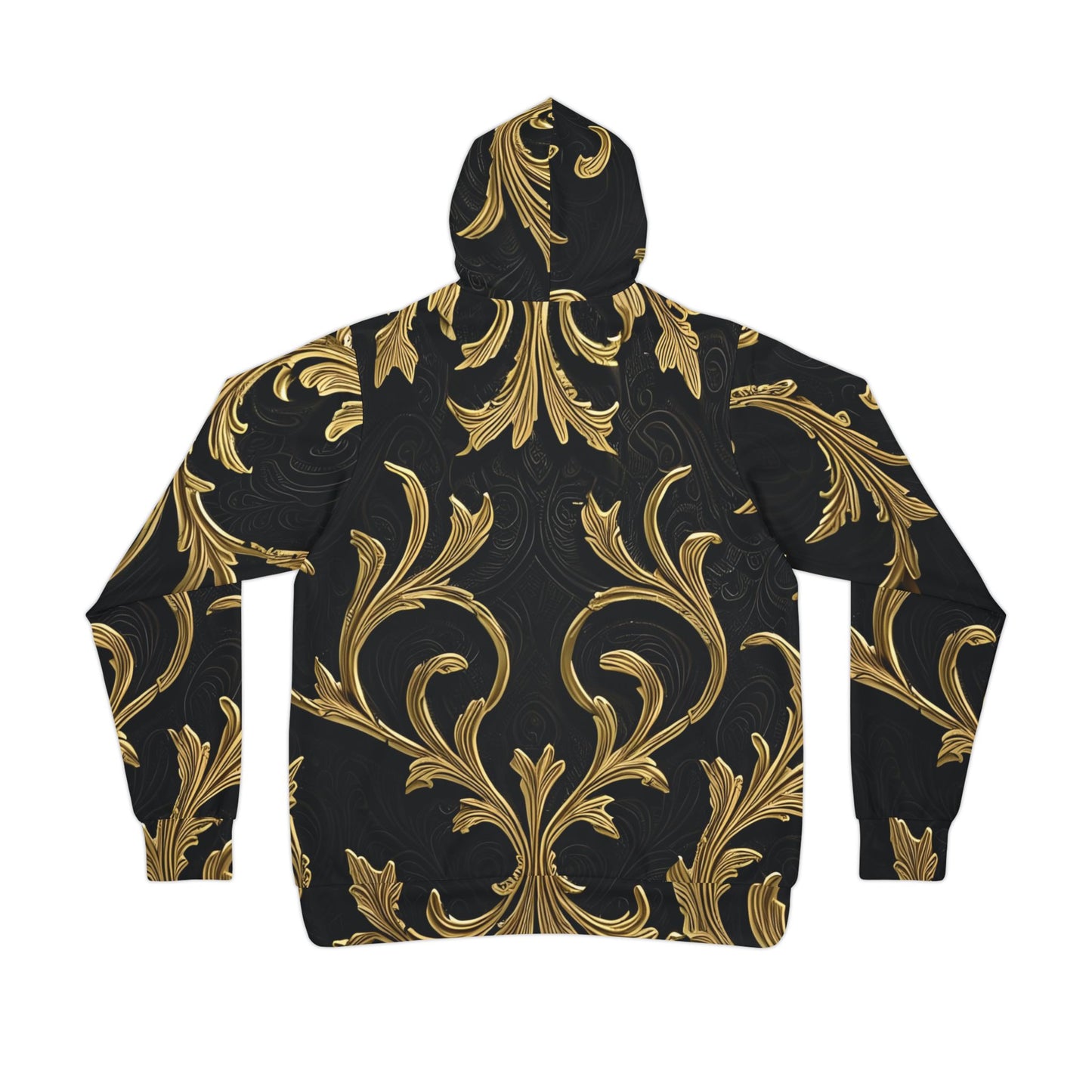 Black and gold patterned Gilded Veil Hoodie with baroque design from PixiOnyx
