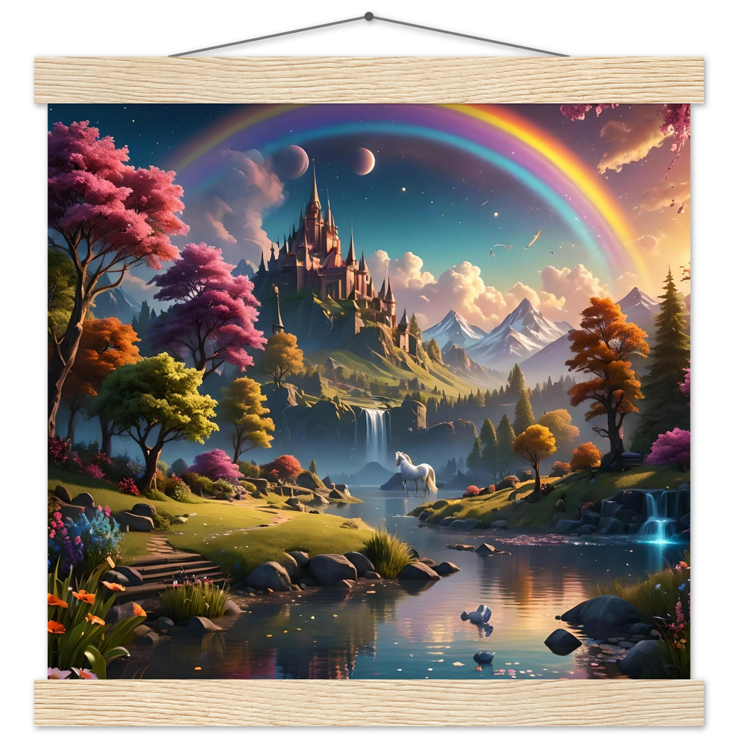 Fantasy landscape poster featuring vibrant colors and mystical scenery for Realm of the Rainbow Crown