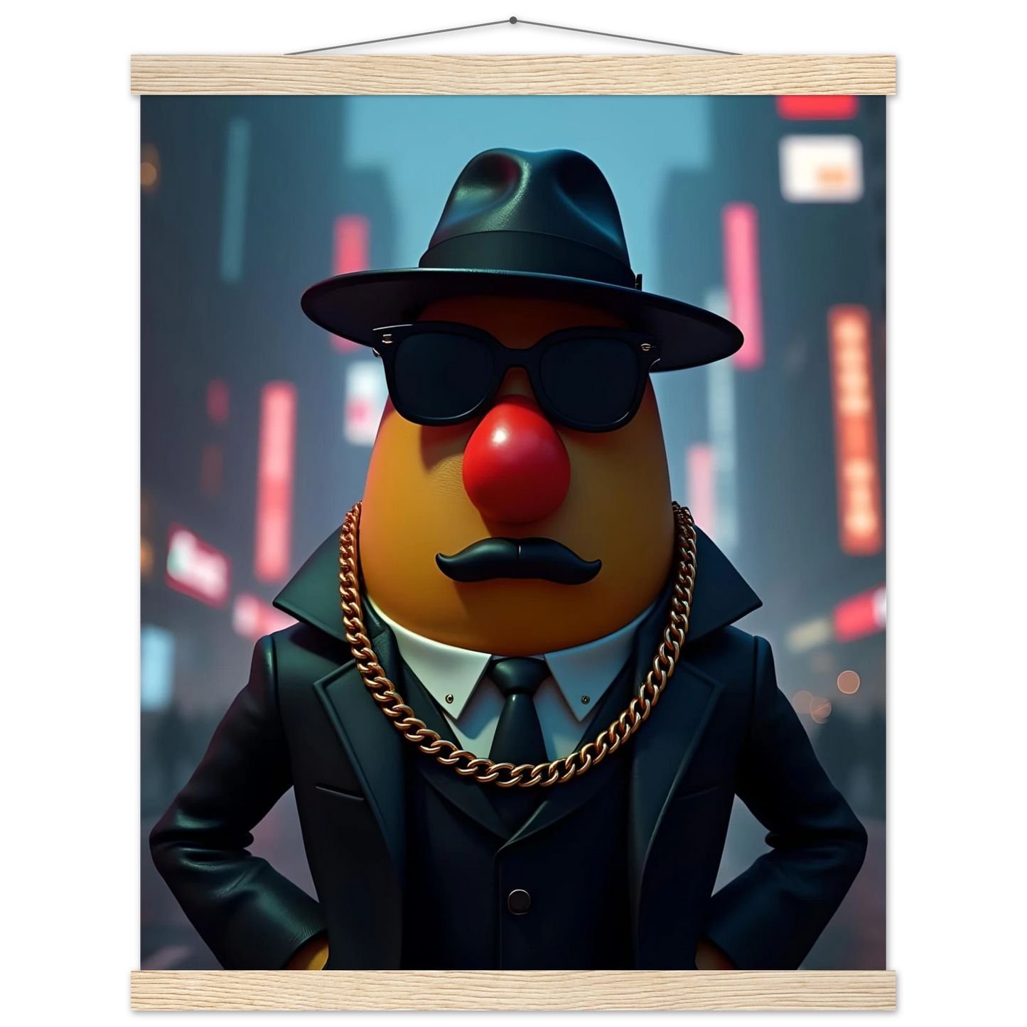 Gangster Mr. Potato Head poster displayed on Premium Matte Poster with Hanger from PixiOnyx