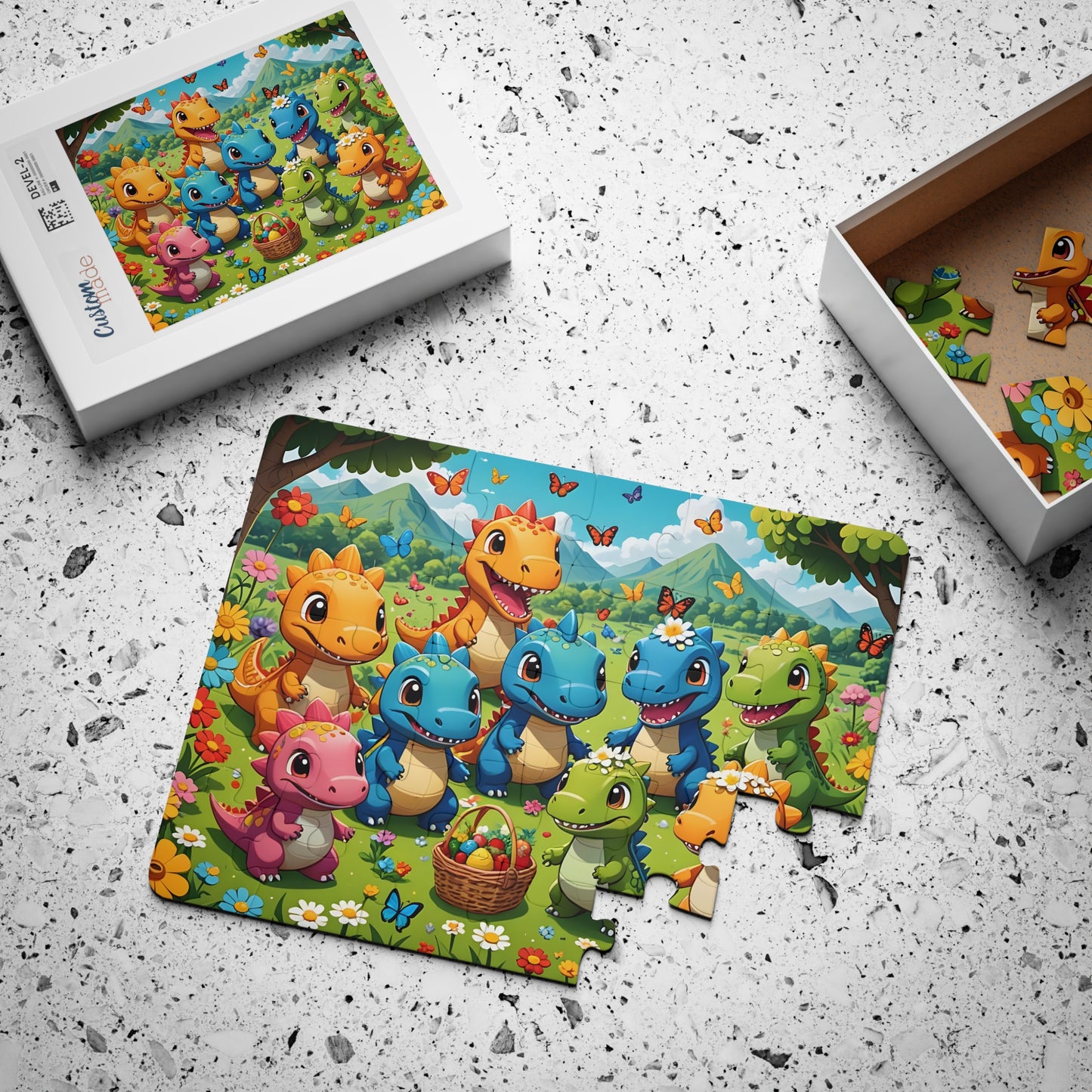 Dinosaur-themed jigsaw puzzle from Kids Jigsaw Puzzle Kawaii Dinos PixiOnyx Playtime Explorer Series