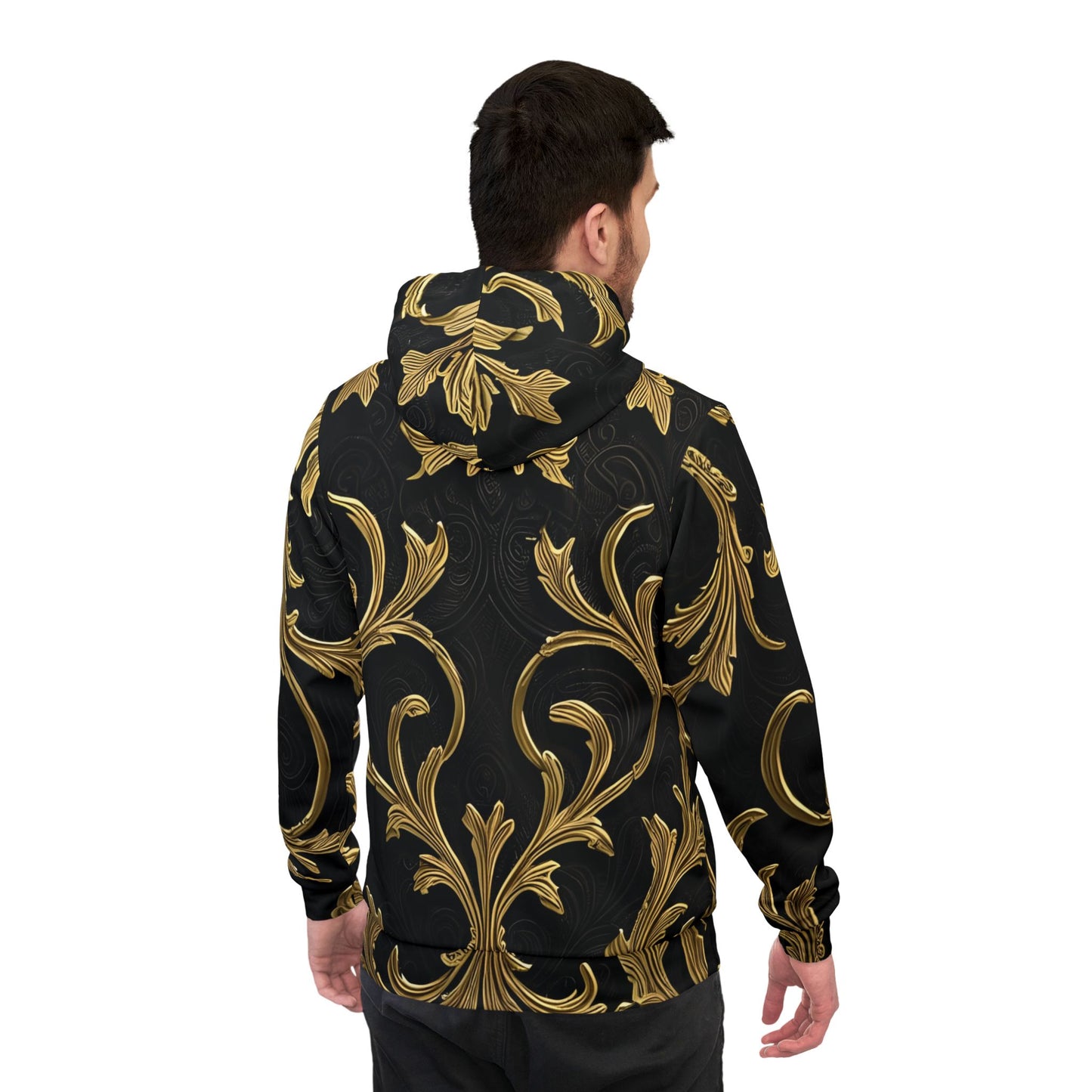 Black and gold patterned Gilded Veil Hoodie with baroque design from PixiOnyx