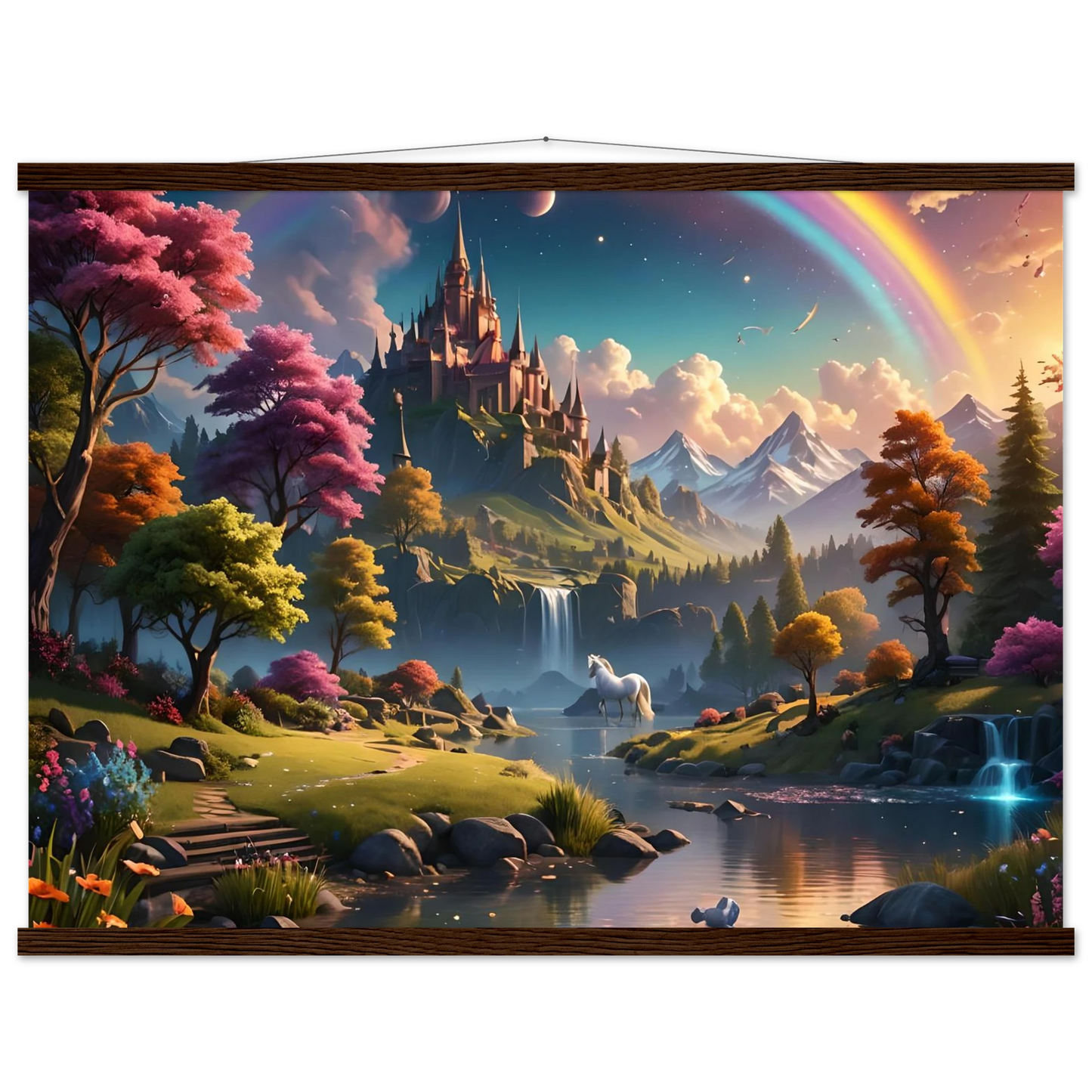 Framed fantasy landscape poster from Realm of the Rainbow Crown Hanging Fantasy Poster PixarOnyx