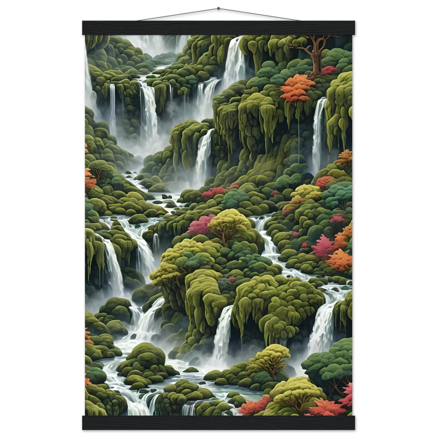 Moss Cascade Waterfall Landscape Wall Hanging Poster with Hanger by PixiOnyx