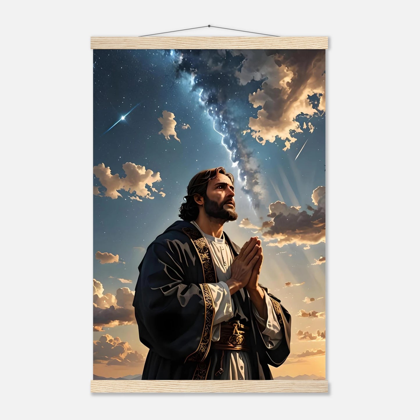 Religious wall hanging poster with hanger featuring prayer to the cosmos from PixiOnyx