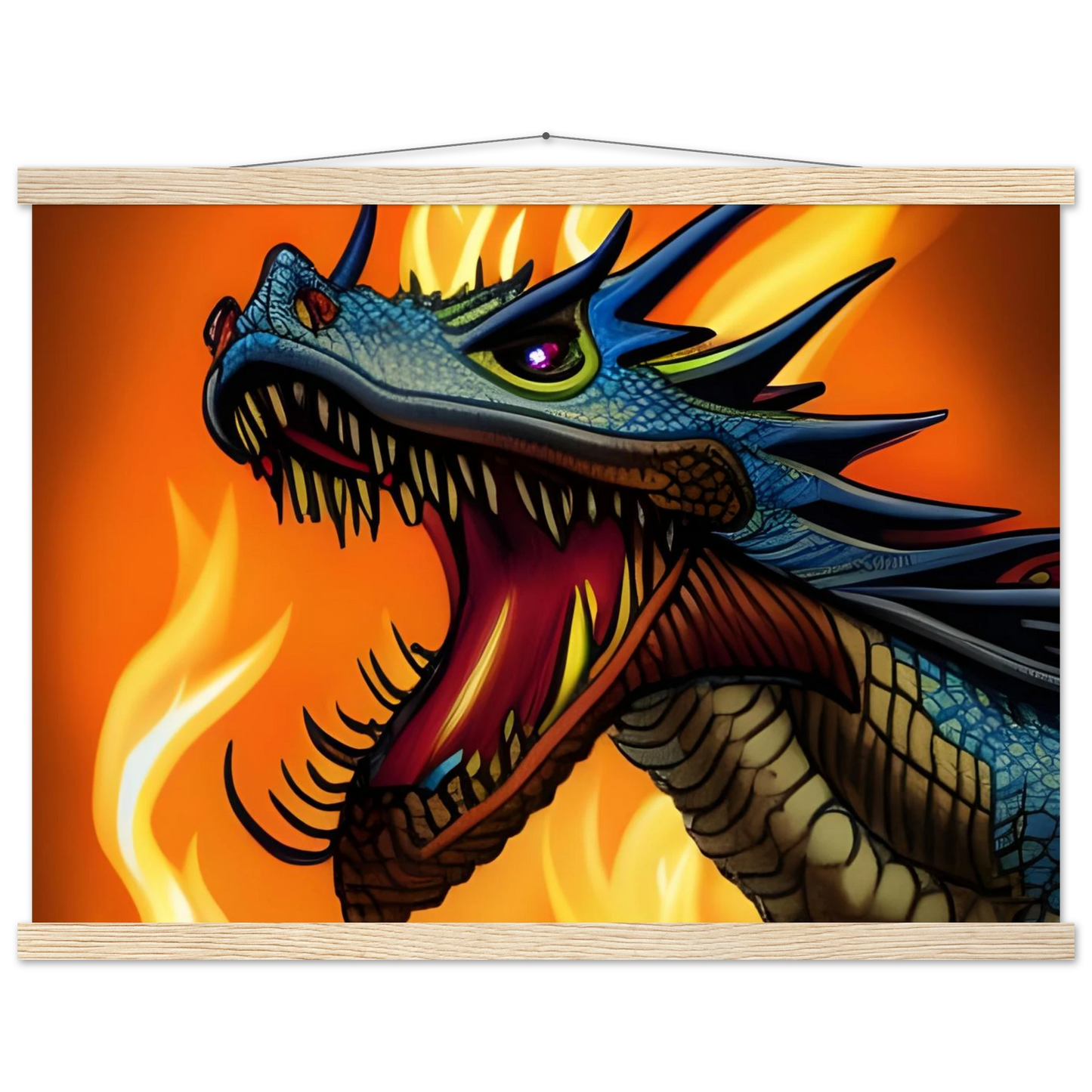 Framed Dragon artwork displayed in Dragon’s Fury poster with hanger by PixiOnyx