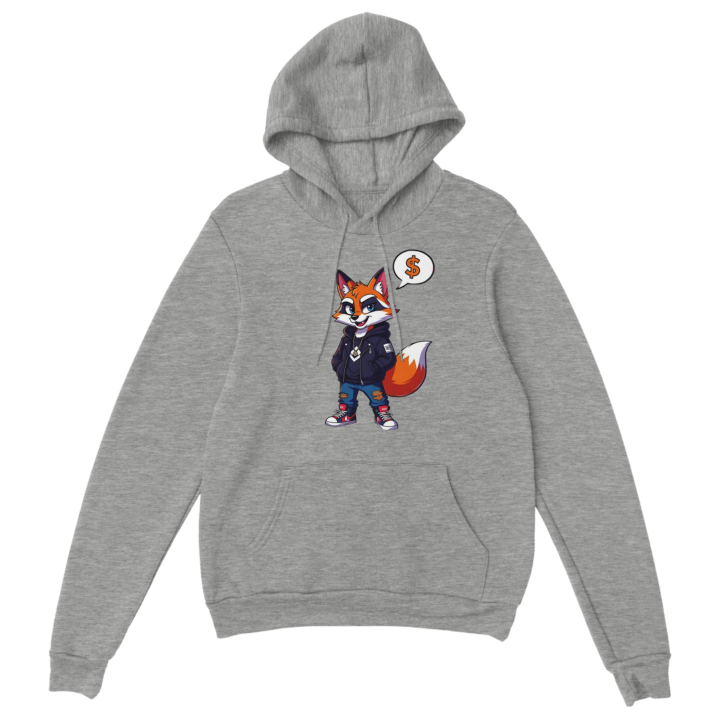 Gray hooded sweatshirt with cartoon fox design from PixiOnyx Urban Comfort