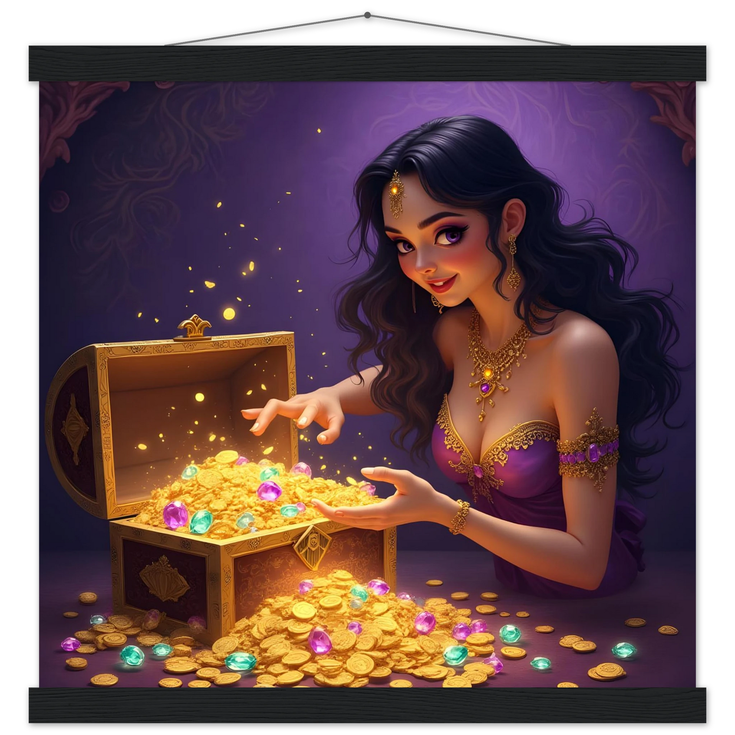 Treasure Seeker Matte Poster with Hanger showing overflowing gold coins and jewels