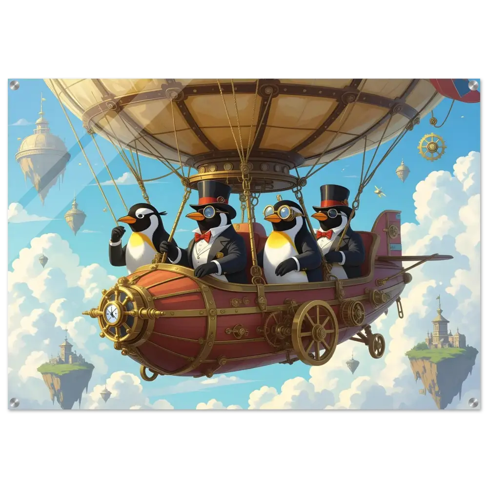 Acrylic Art Penguin Zeppelin Society Steampunk Penguin Airship Display