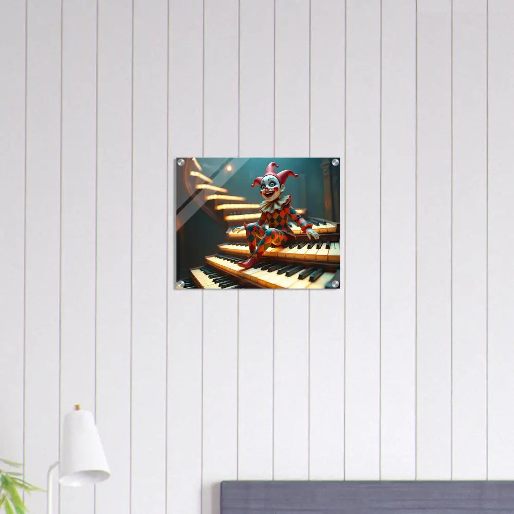 Clown sitting on piano stairs displayed as Acrylic Marionette Wall Art by PixiOnyx