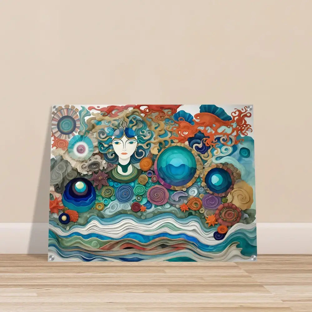 Colorful ocean-themed artwork displayed on Acrylic Print titled Abstract Ocean Reverie