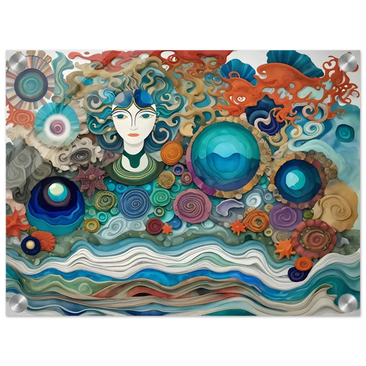 Whimsical ocean-themed artwork acrylic print titled Abstract Ocean Reverie by PixiOnyx