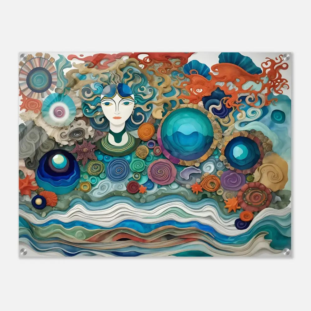 Whimsical ocean-themed art piece on Acrylic Print Abstract Ocean Reverie by PixiOnyx