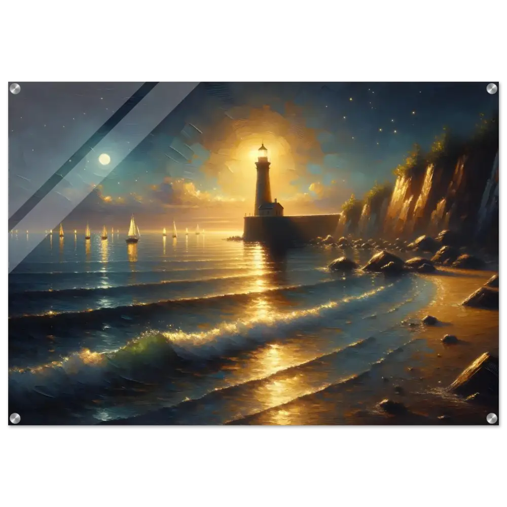 Acrylic print of a framed lighthouse seascape from PixiOnyx Painterly Depth series