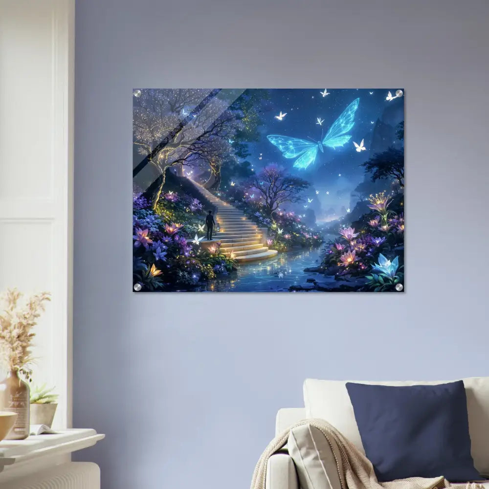 Fantasy butterfly wall art acrylic print from PixiOnyx Biolumina The Valley Beyond