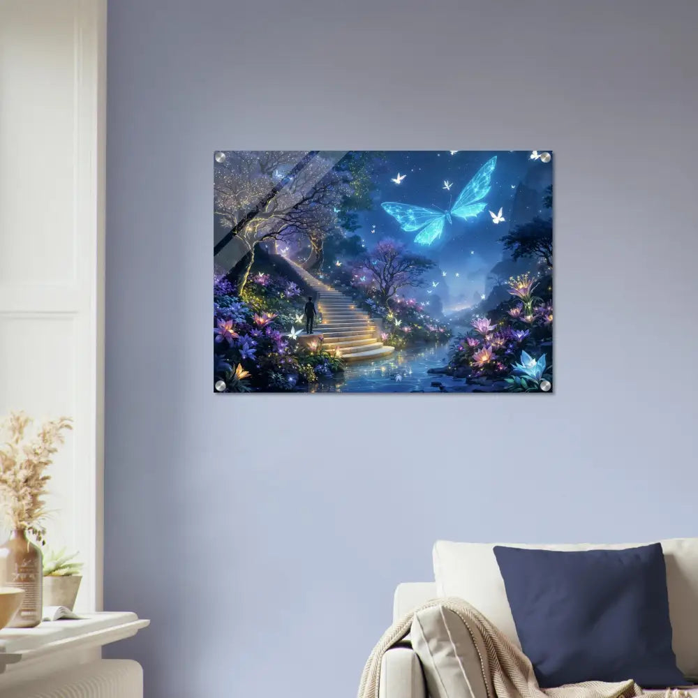 Fantasy butterfly landscape wall art acrylic print Biolumina The Valley Beyond PixiOnyx