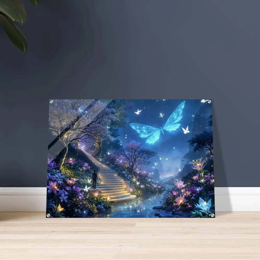 Fantasy butterfly garden art acrylic print for Biolumina The Valley Beyond PixiOnyx