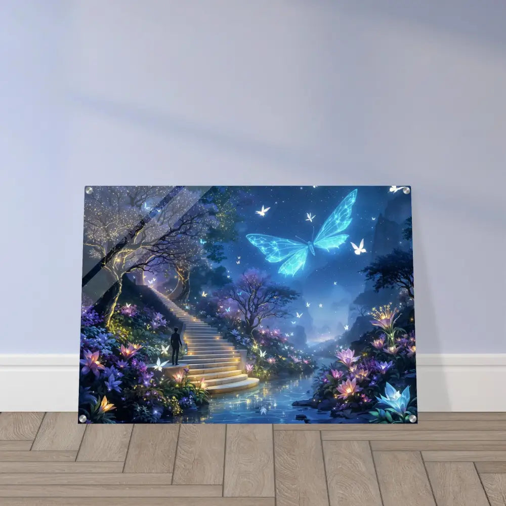 Fantasy landscape acrylic print of Biolumina Valley Beyond from PixiOnyx