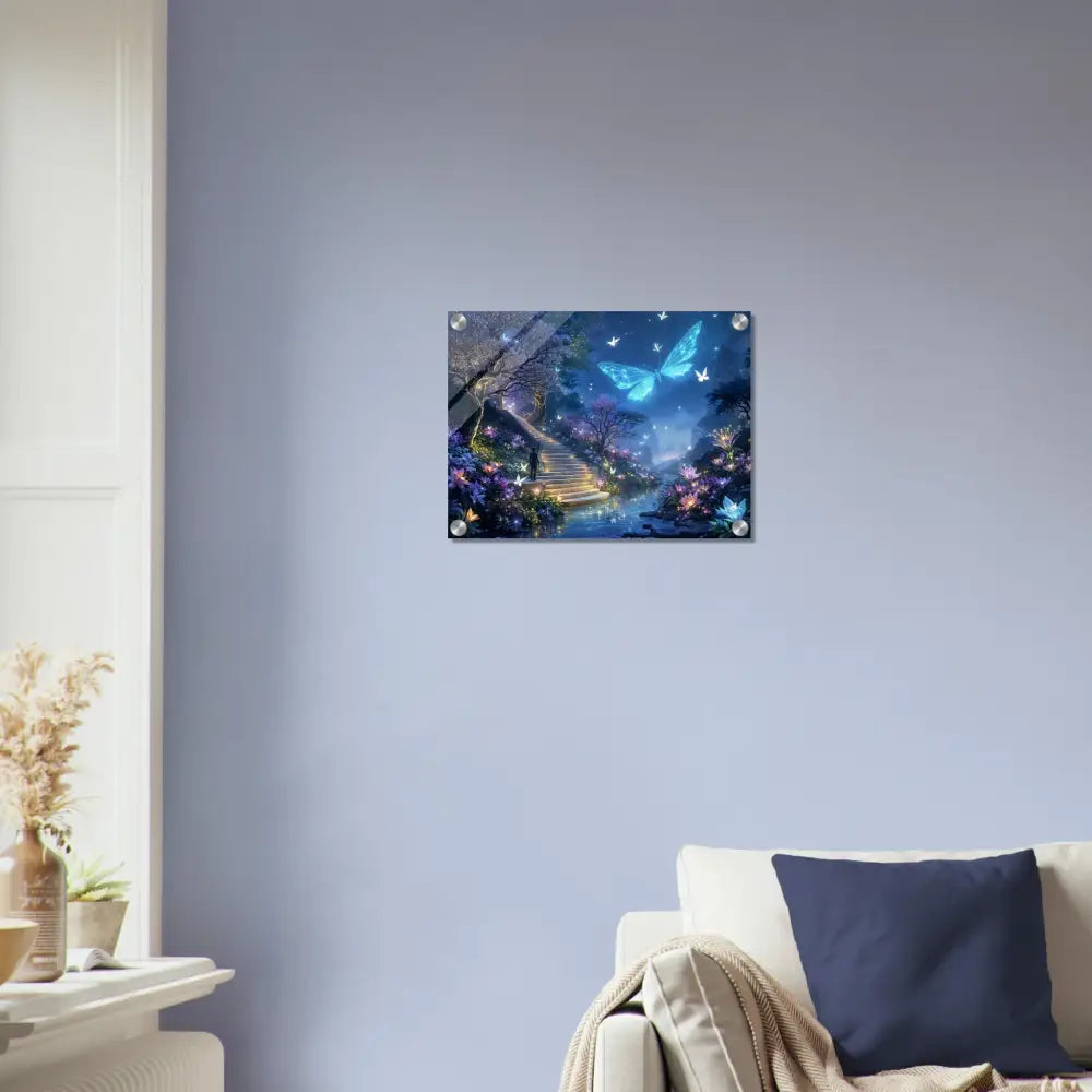 Butterfly fantasy wall art featured in Acrylic Print Biolumina The Valley Beyond PixiOnyx