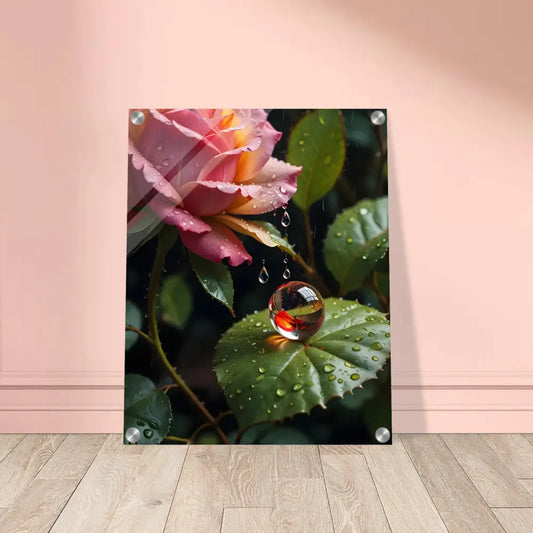 Framed rose and water droplet art on Acrylic Print Blush Reverie by PixiOnyx Botanical Daydream