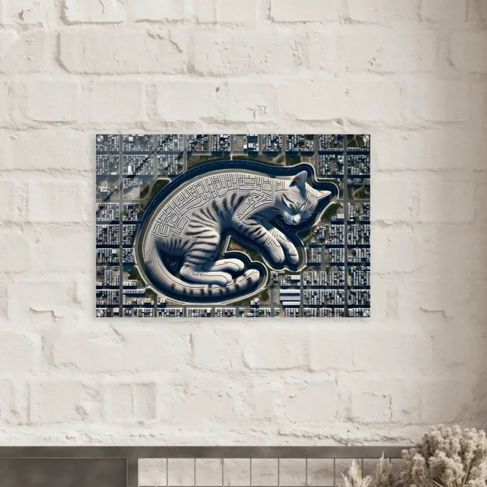 Cat-shaped maze artwork on Acrylic Print Citynap Overlook PixiOnyx Dimensional Glasswork