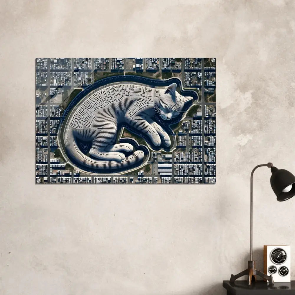 Cat-shaped maze wall art acrylic print for Citynap Overlook by PixiOnyx Dimensional Glasswork