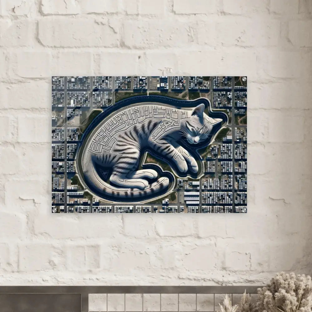 Cat-shaped maze artwork acrylic print in Citynap Overlook PixiOnyx Dimensional Glasswork