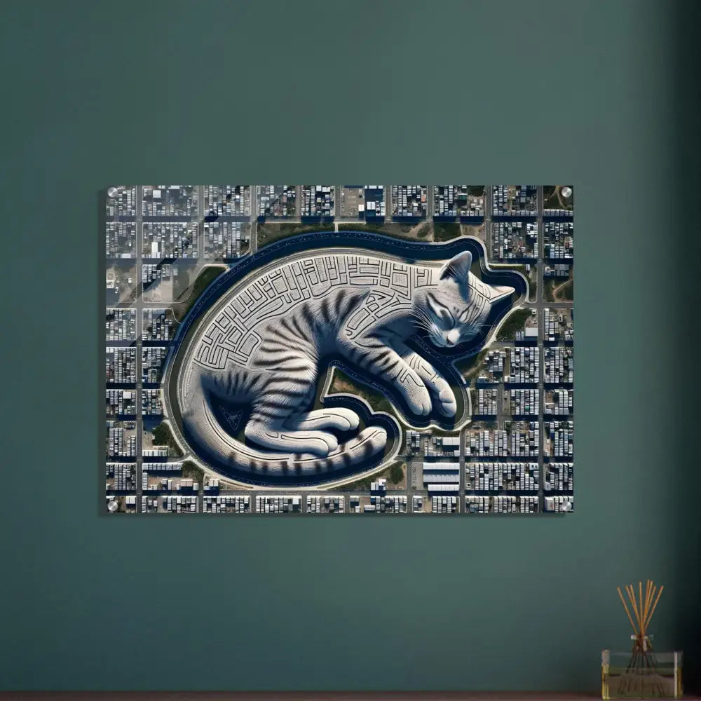 Cat-shaped maze city artwork on Acrylic Print Citynap Overlook by PixiOnyx Dimensional Glasswork