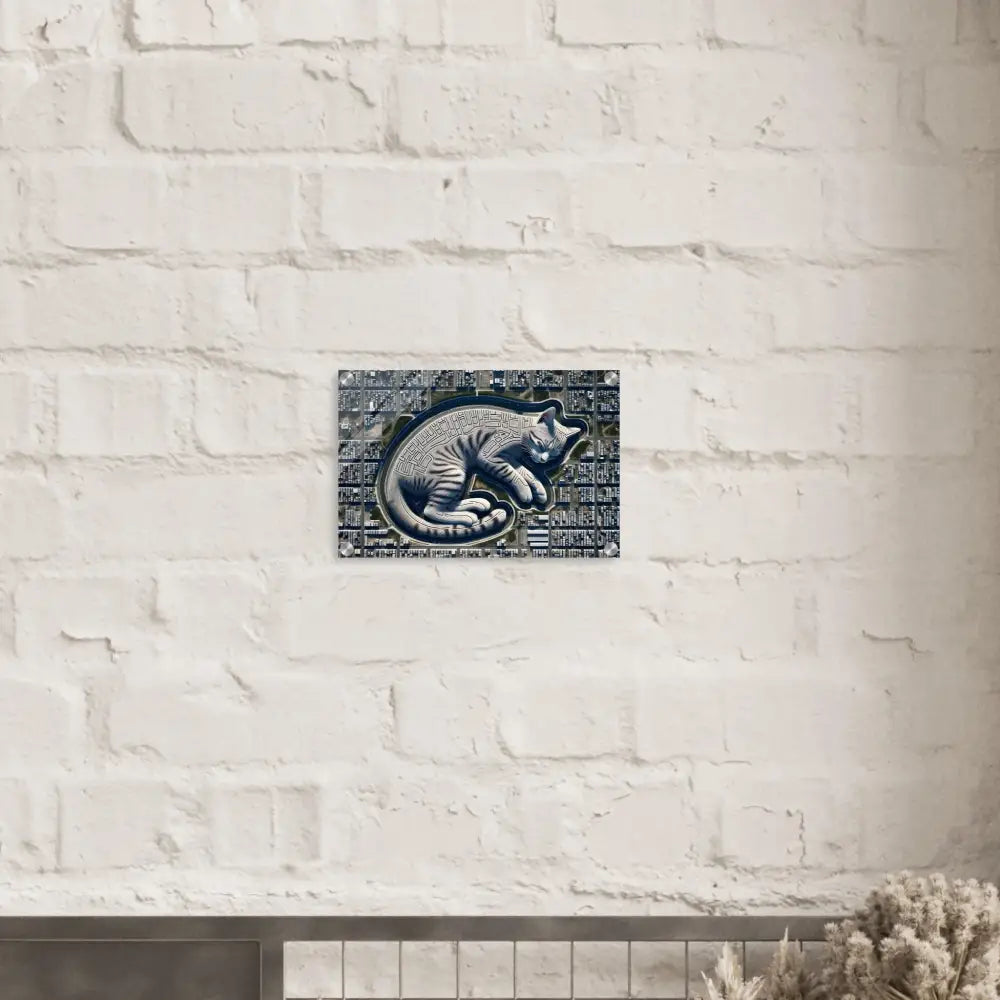 Rectangular cat art acrylic print titled Citynap Overlook by PixiOnyx Dimensional Glasswork