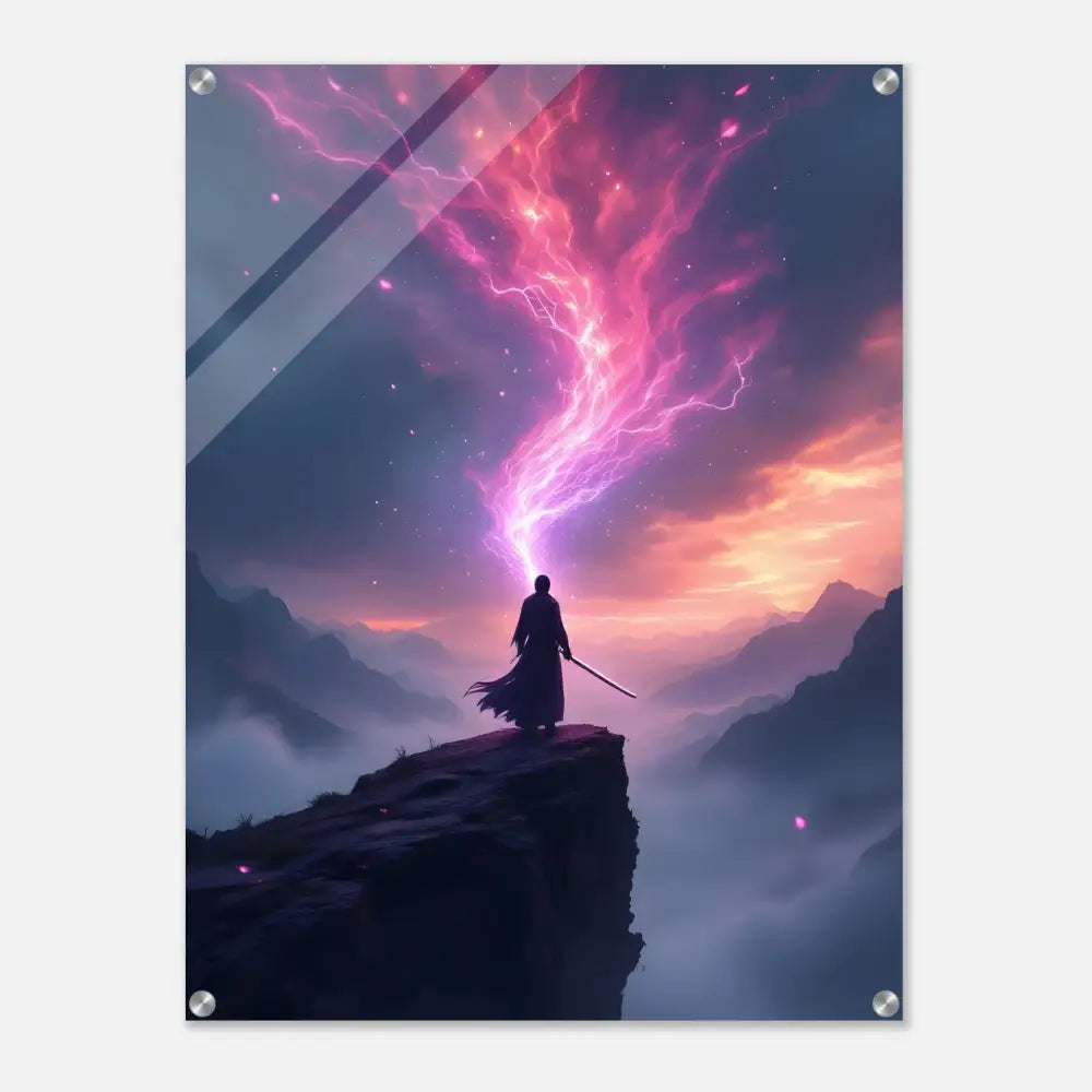 Acrylic wall art titled Cliff Warrior The Edge of Power displayed in PixiOnyx Crystal Combat Display