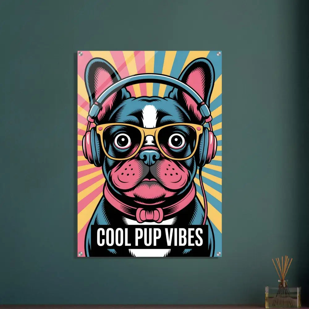 Colorful pop art French Bulldog acrylic print with glossy finish and glass glossy finish