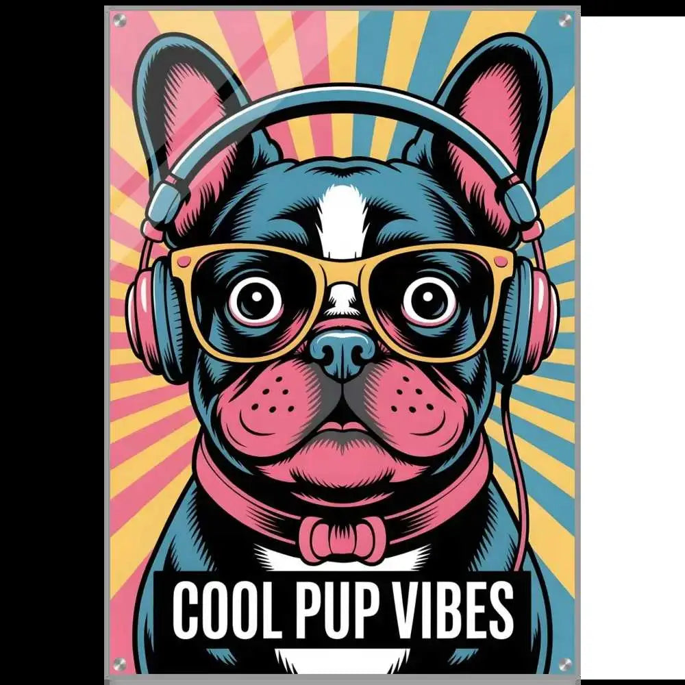 Vibrant pop art French Bulldog illustration on acrylic glass glossy finish for Cool Pup Vibes