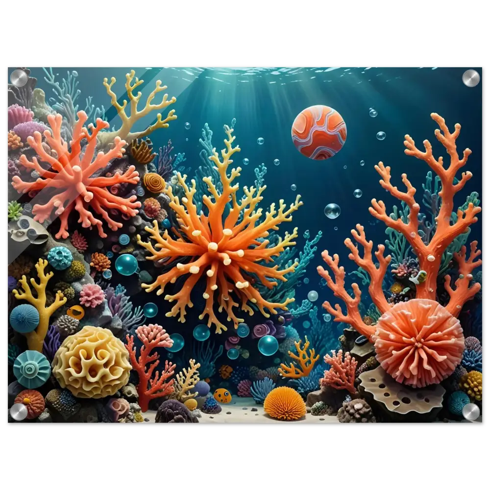 Vibrant coral reef ecosystem acrylic print for Coral Reverie PixiOnyx Undersea Dreamscape
