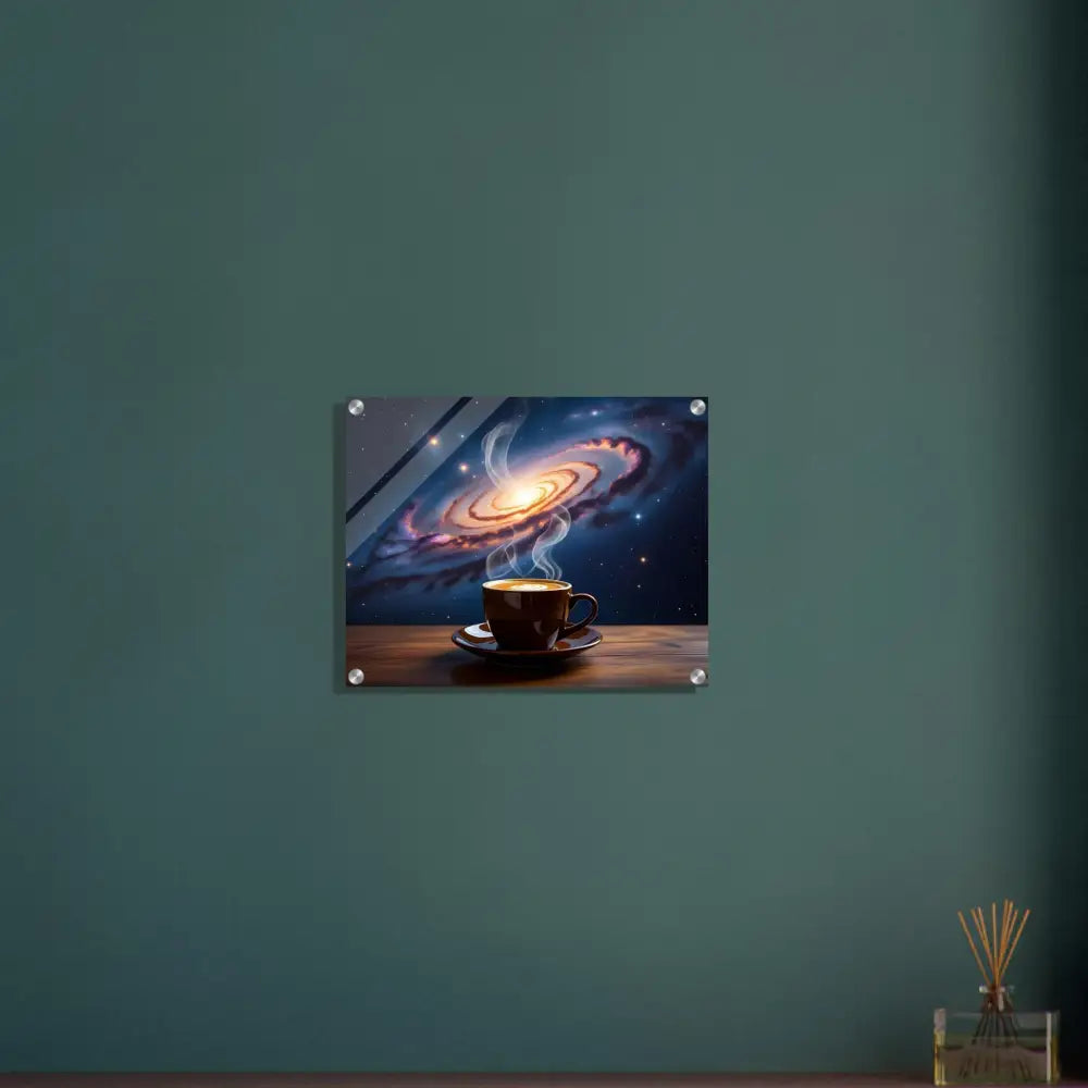 Framed galaxy coffee cup art on Acrylic Print Cosmic Brew PixiOnyx Dreamscape Crystal