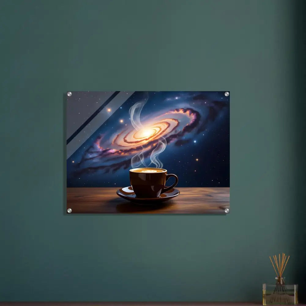 Framed galaxy coffee art acrylic print for Cosmic Brew PixiOnyx Dreamscape Crystal